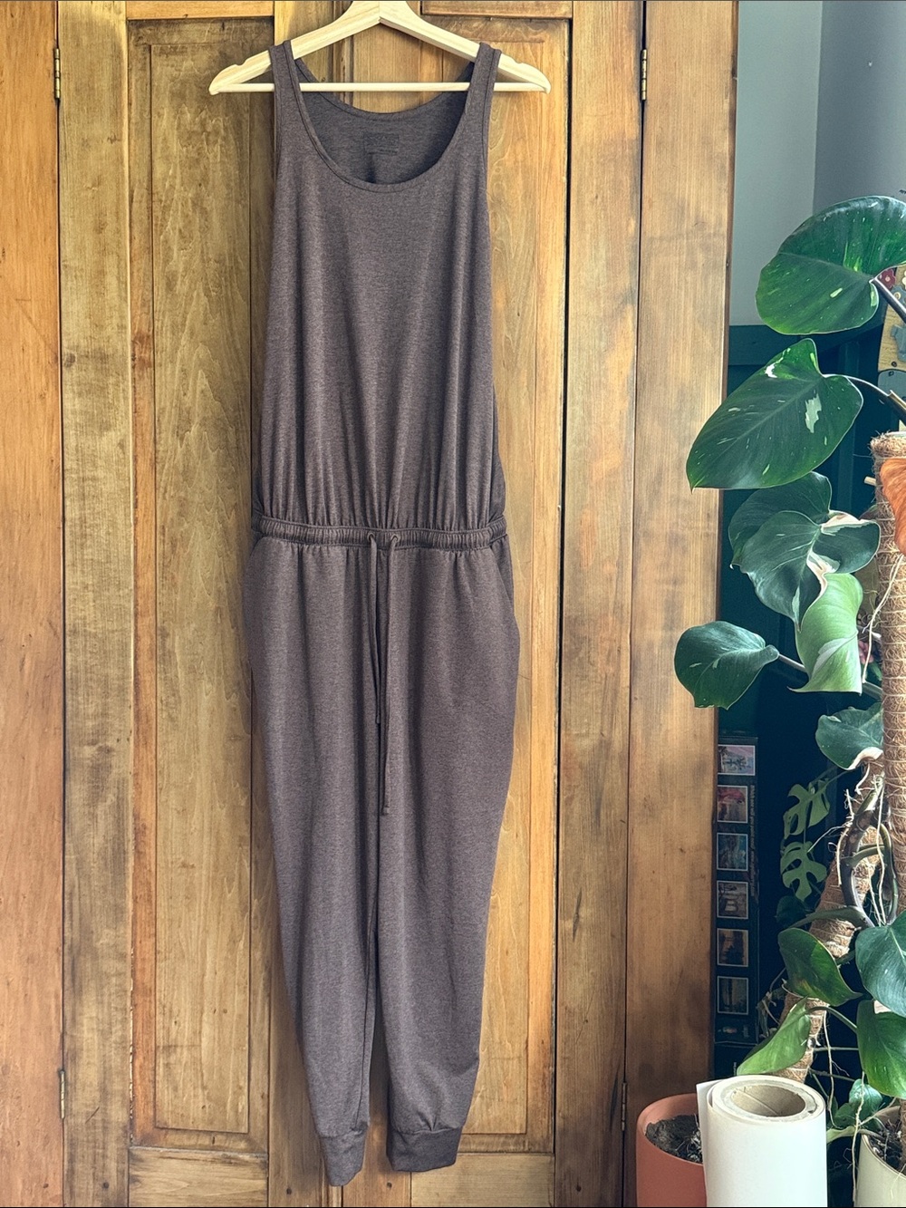 Patagonia L Brown Heather Sleeveless Jumpsuit Romper Comfy Casual Athleisure
